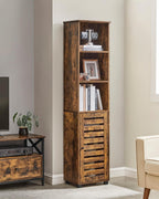 VASAGLE Dulap de baie, cu 3 compartimente deschise si spatiu de depozitare cu usa, 40x30x167cm, maro vintage