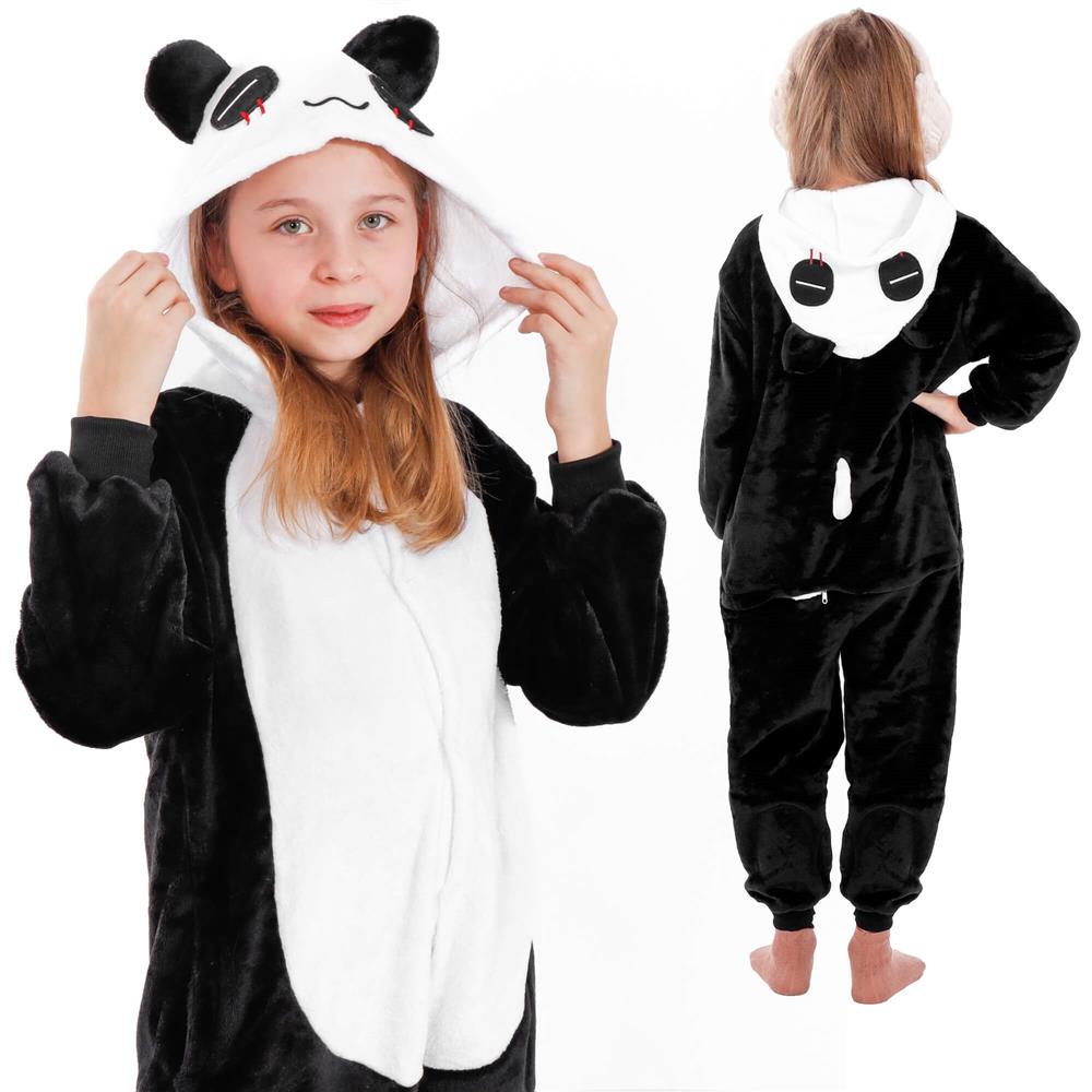 Pijama tip salopeta pentru copii, model panda, marime 125-140cm