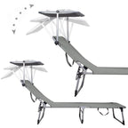 Sezlong pliabil cu parasolar, 188x57x38cm, sarcina 120kg, gri
