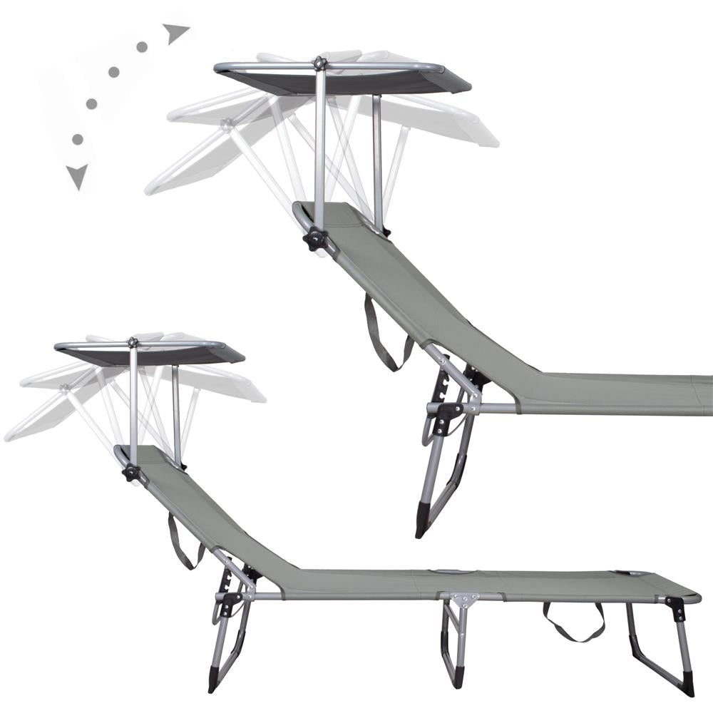 Sezlong pliabil cu parasolar, 188x57x38cm, sarcina 120kg, gri