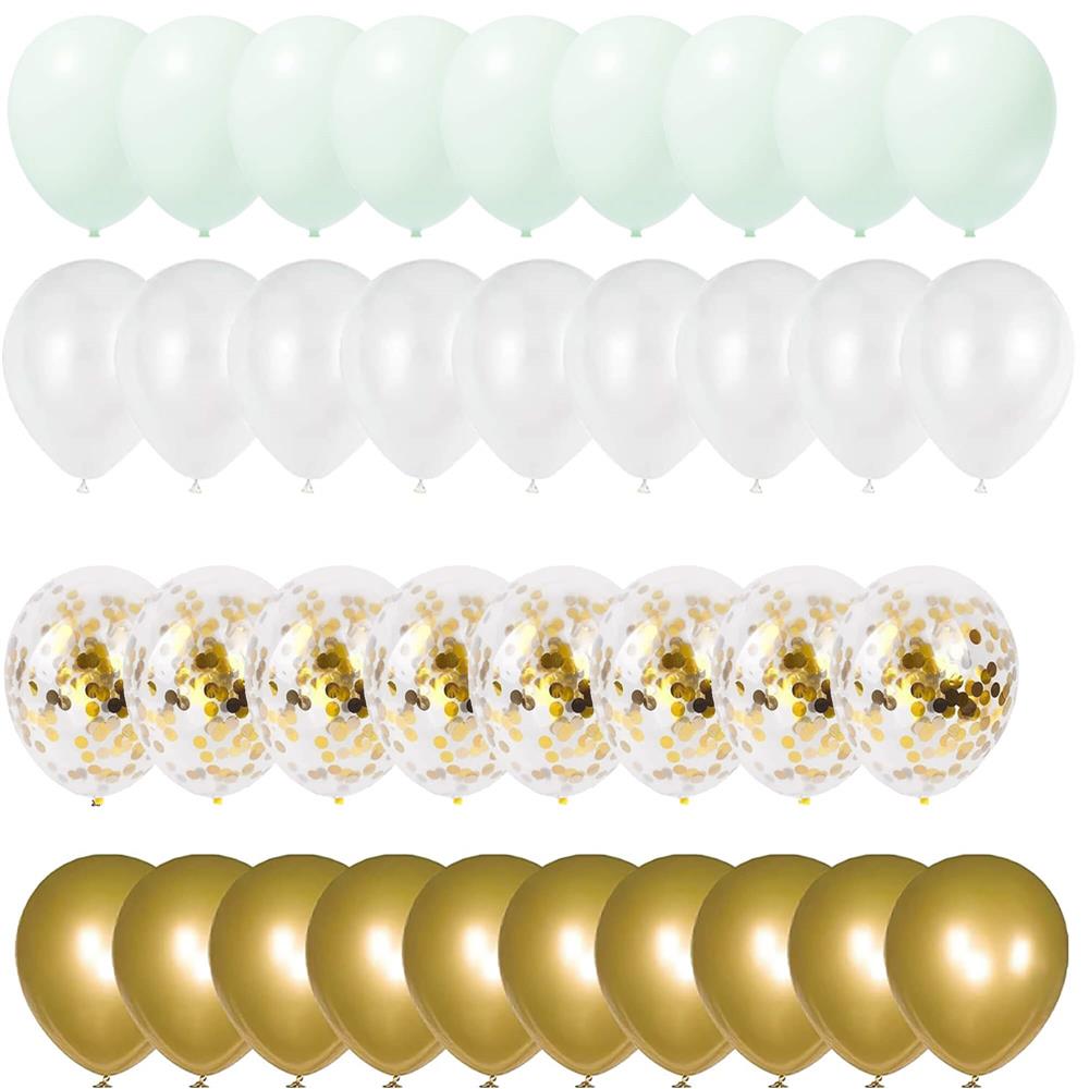 Set 50 baloane pentru petrecere, 40cm, alb, auriu, verde menta