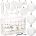 Set globuri si decoratiuni de Craciun, 72 piese, diverse dimensiuni, alb