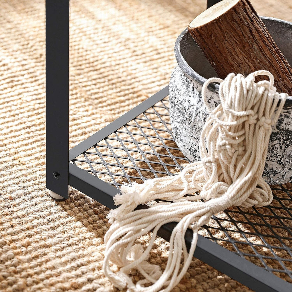 VASAGLE Masa de cafea laterala, tip noptiera, cu cadru metalic, 45x45x55cm, maro rustic si negru