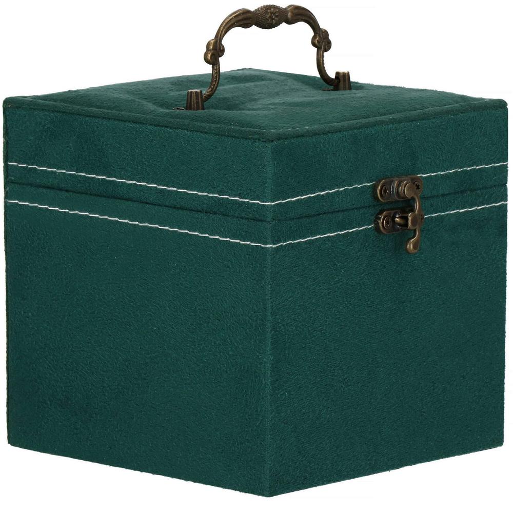 (DL) Cutie depozitare si organizare bijuterii, velur, 12x 12 x 12 cm, verde