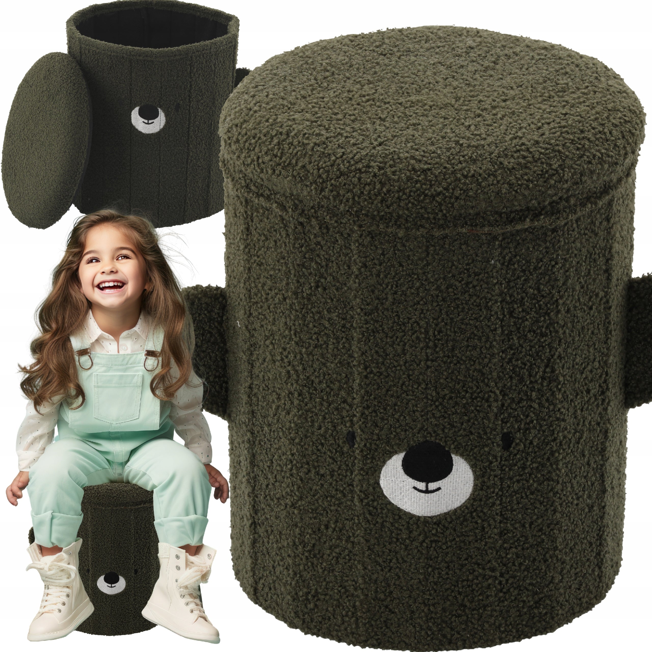 Taburet pentru copii, pliabil cu spatiu depozitare, 80kg, 28×34 cm, verde