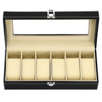 Cutie depozitare si organizare ceasuri, MDF, piele ecologica, 30x11x8cm, negru