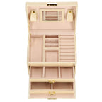 (DL) Cutie depozitare si organizare bijuterii, MDF, piele ecologica si velur, 17,5 x 14 x 12,5cm, crem