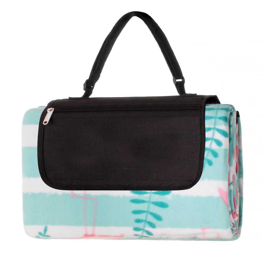 Patura pentru picnic sau plaja, cu folie izolatoare si maner, 200x200cm, flamingo, verde roz