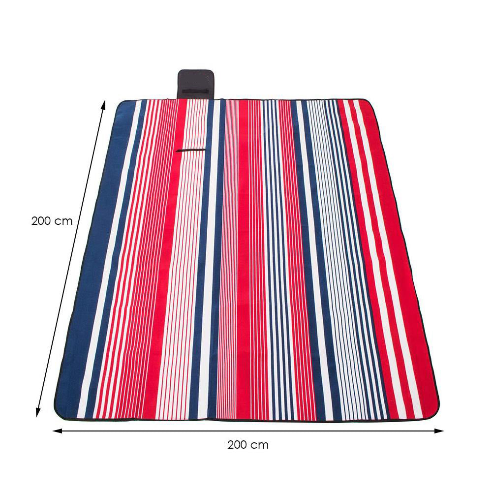 Patura pentru picnic sau plaja, cu folie izolatoare si maner, 200x200cm, albastru rosu