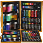 Set de pictura si desen pentru copii, 150 de piese, trusa lemn maro