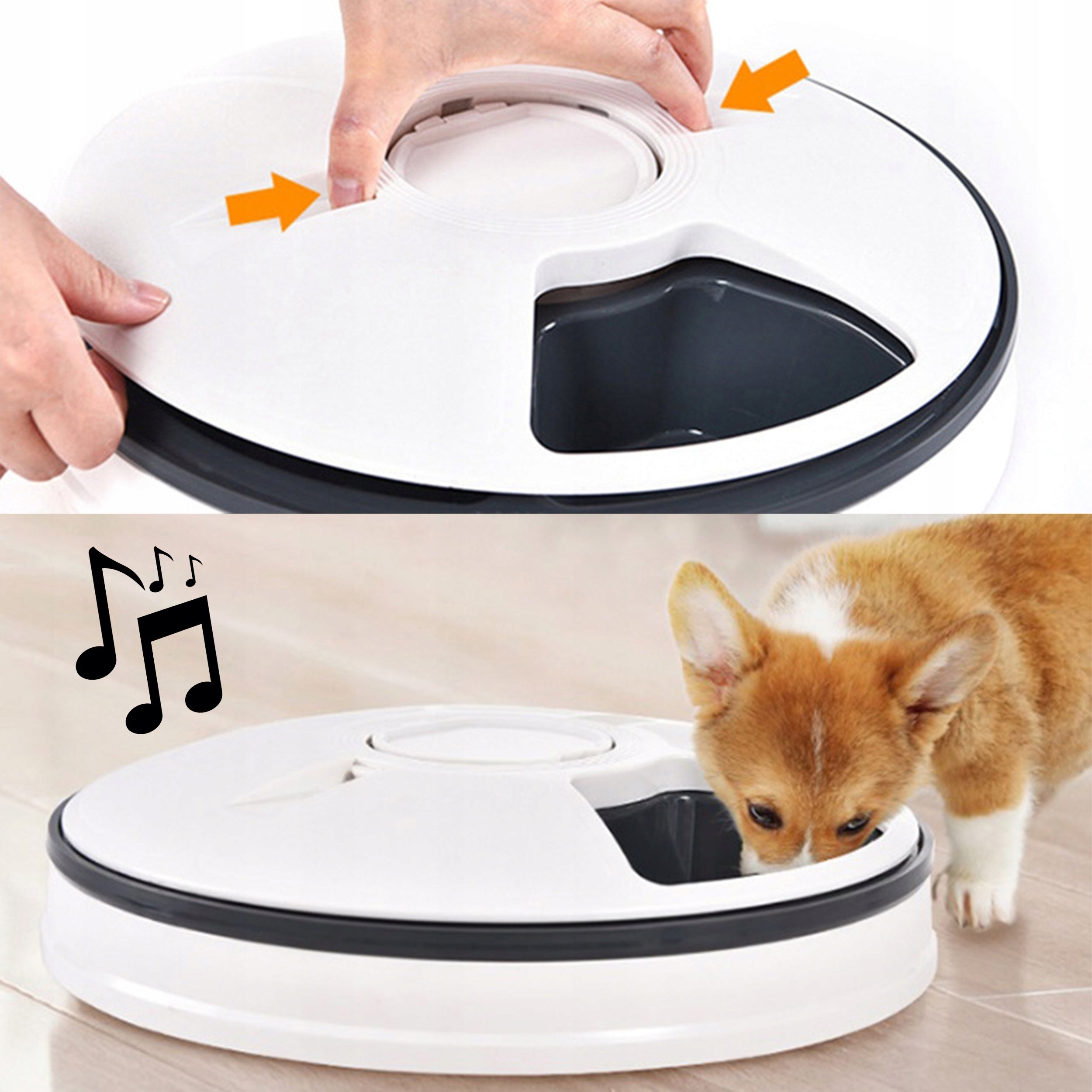 Hranitor automat pentru caini si pisici, sunet hranire, capacitate dispenser 6x70gr, cu display digital