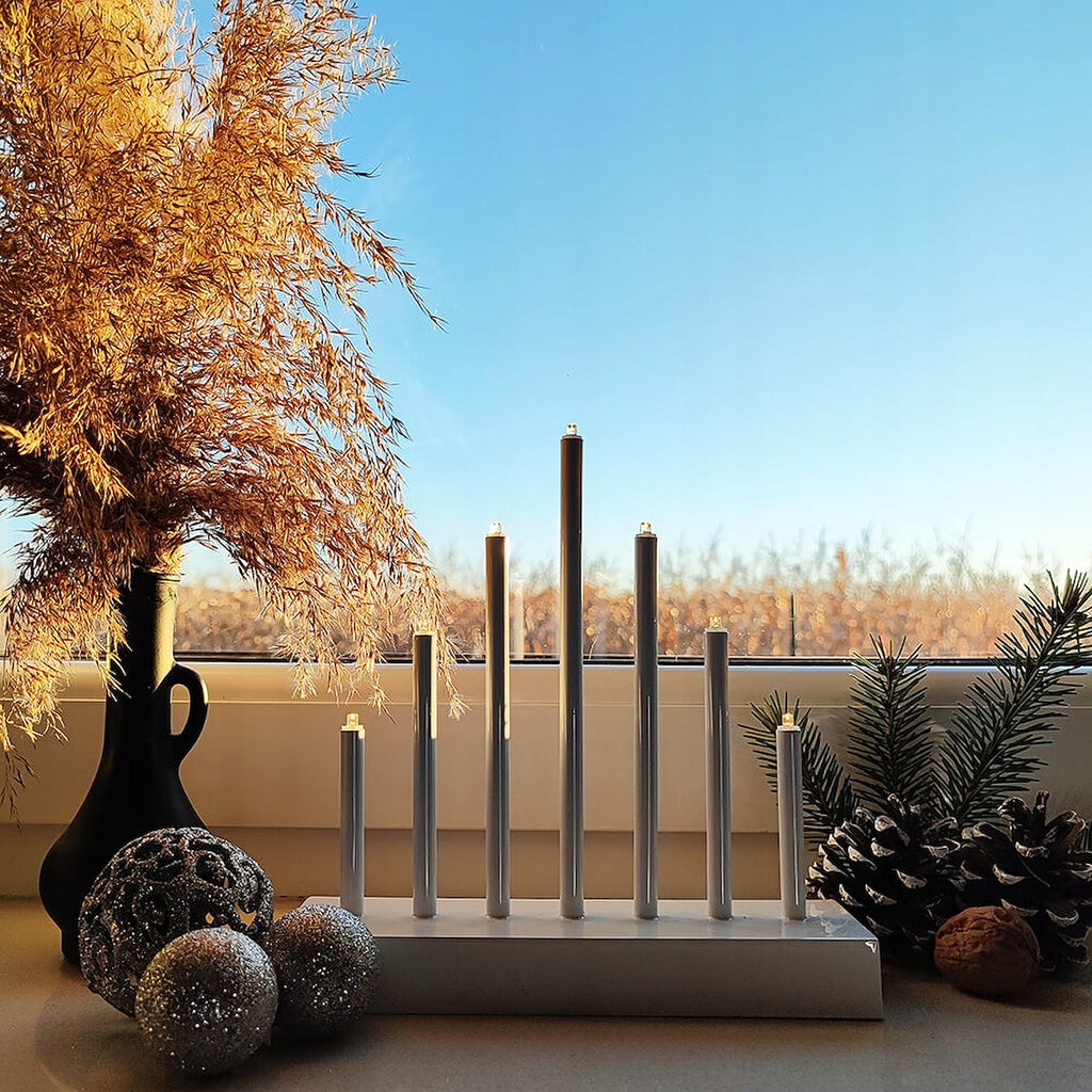 Lumanari decorative de Craciun, 7 becuri tip LED, culoare argintiu