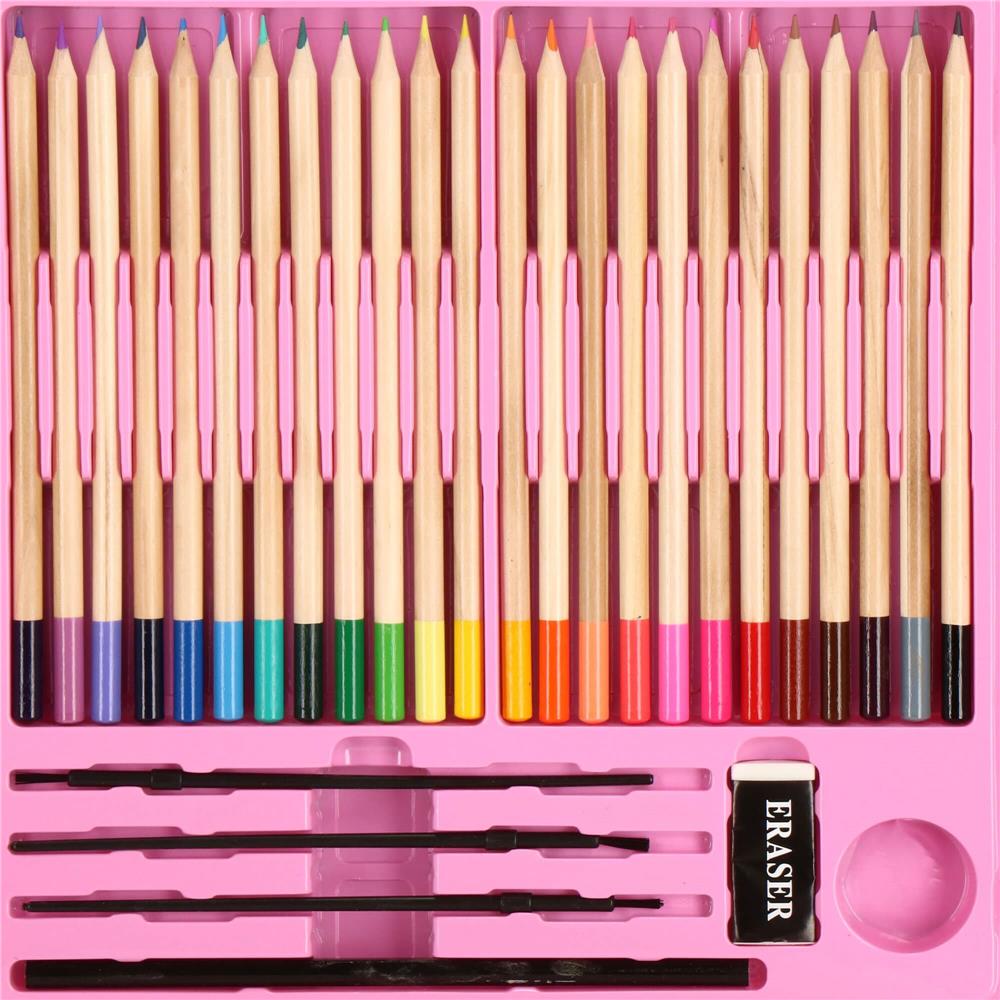 Set de pictura si desen pentru copii, 258 de piese, trusa plastic roz