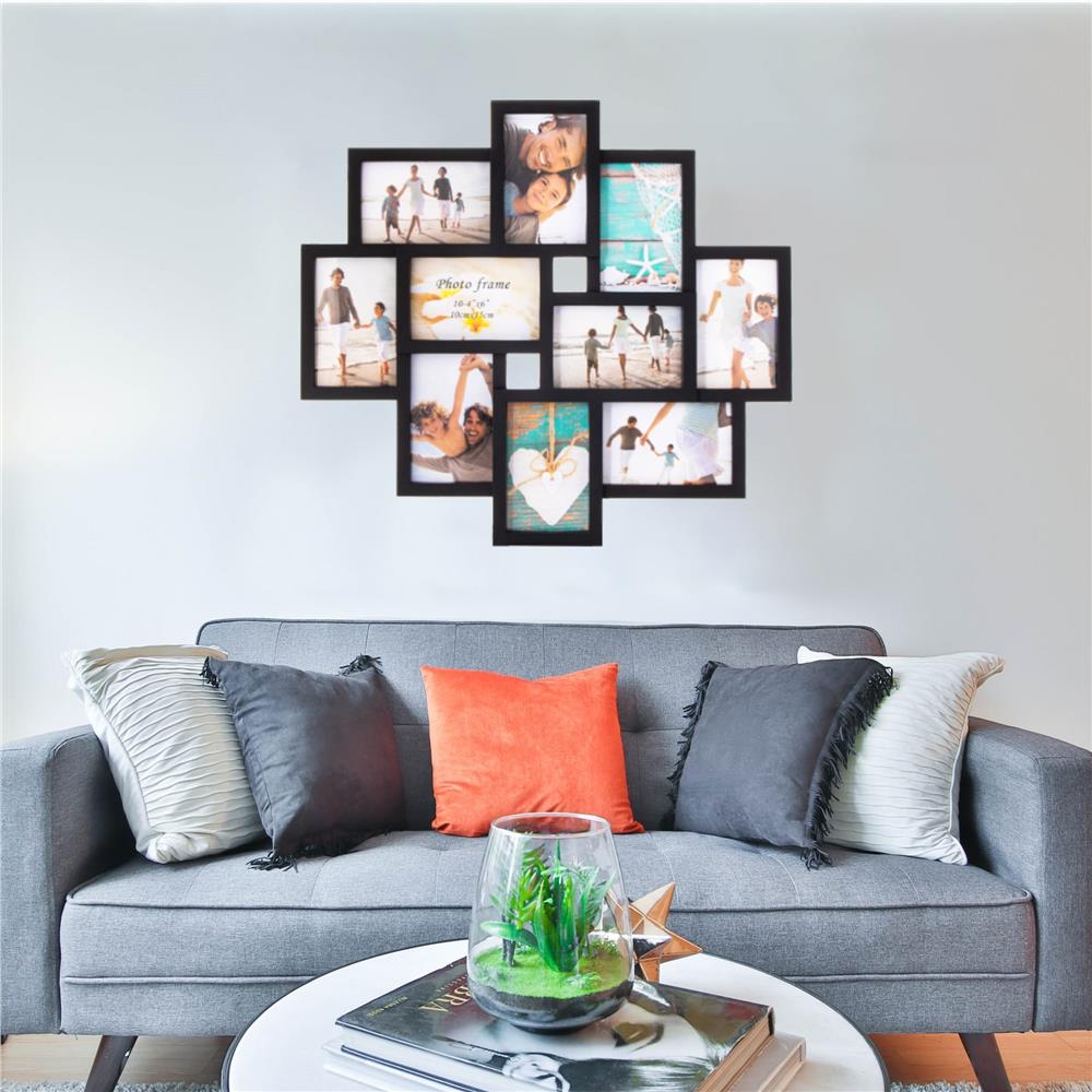 Rama foto de perete, colaj de 10 fotografii, 48x53cm, negru