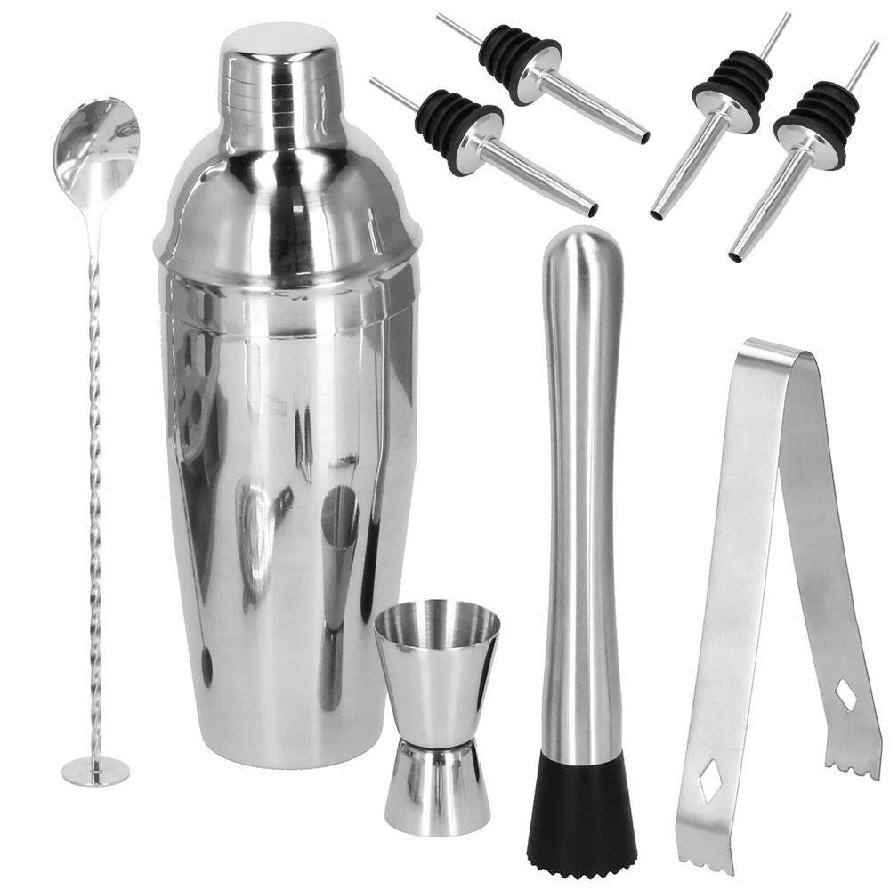 Set Cocktail Shaker Kit pentru barmani 750ml, KI25, suport bambus, 12 piese