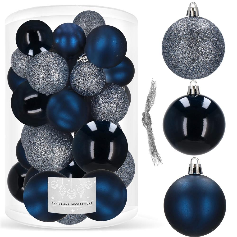 Set globuri de Craciun, 30 bucati, 3 modele, 4/5/6cm, albastru deschis