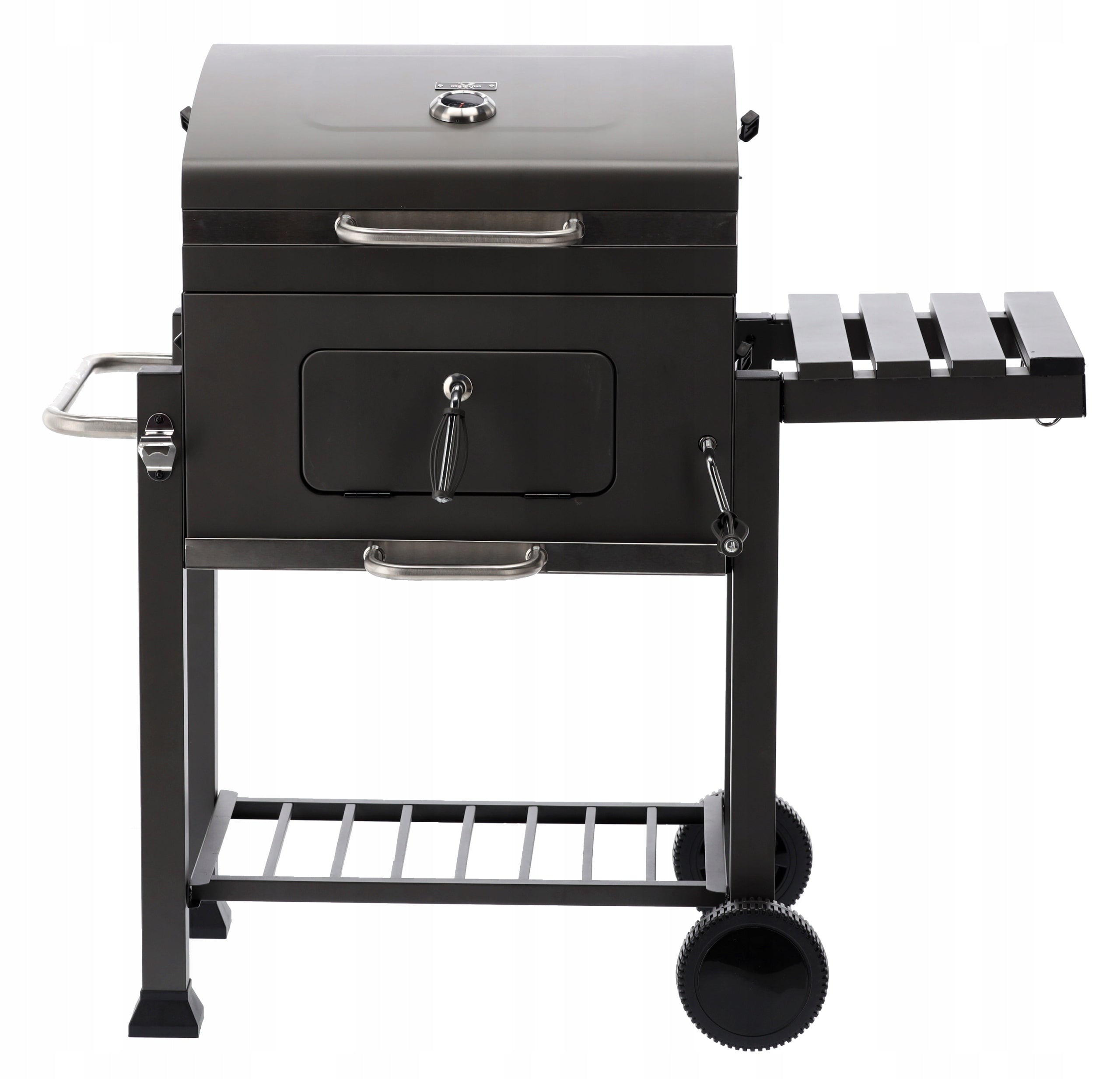 Gratar dreptunghiular pe carbuni, cu suport lateral si termometru capac, 115x60x108cm