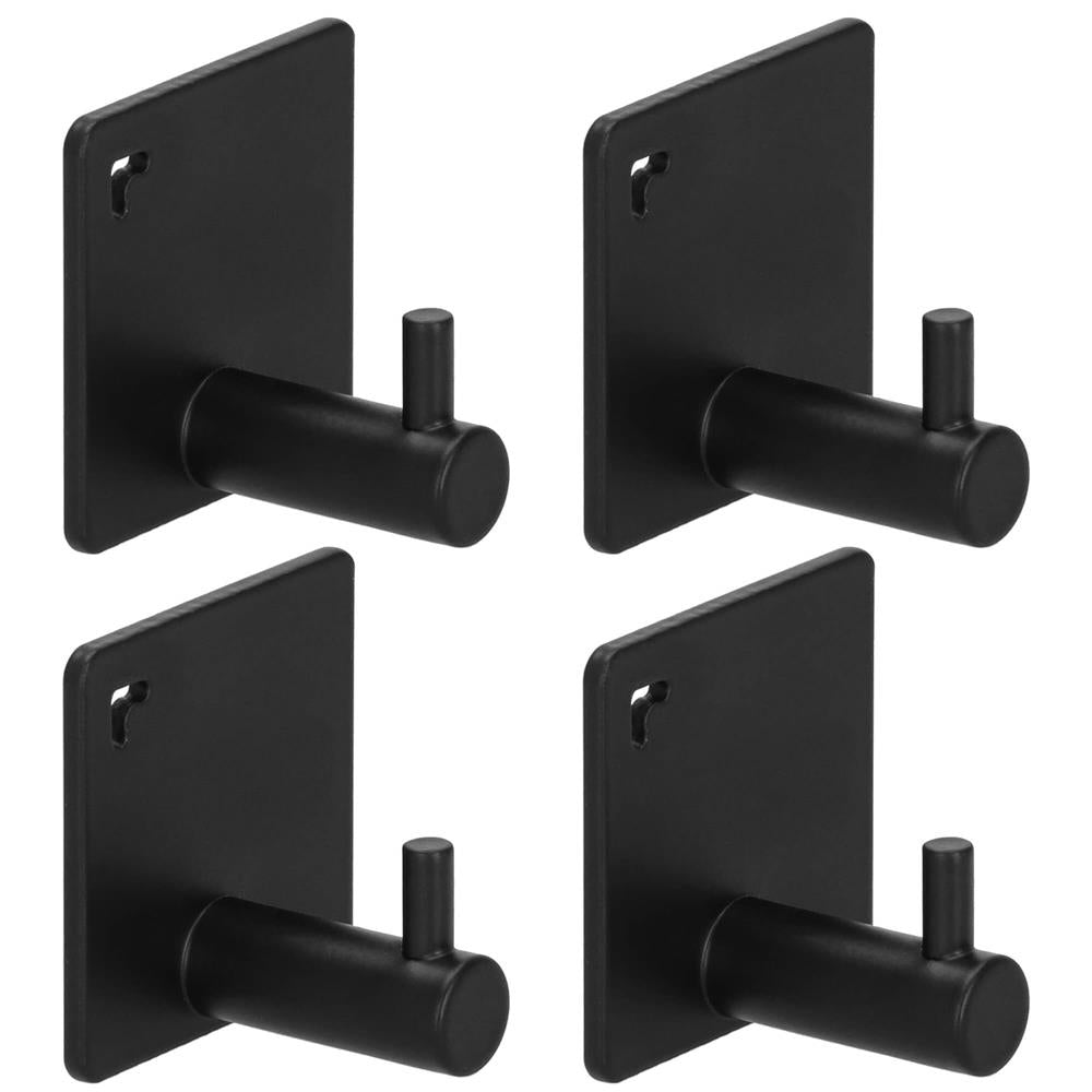 Set 4 agatatori tip cuier pentru baie, sistem fixare inclus, aluminiu, negru