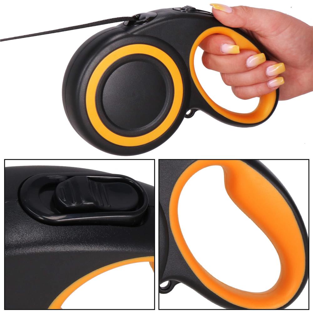 Lesa automata retractabila, pentru rase mari pana la 50kg, 500 cm, negru portocaliu