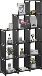 SONGMICS Raft de depozitare modular cu 12 cuburi, textil, personalizabil, 30x105x140 cm, negru