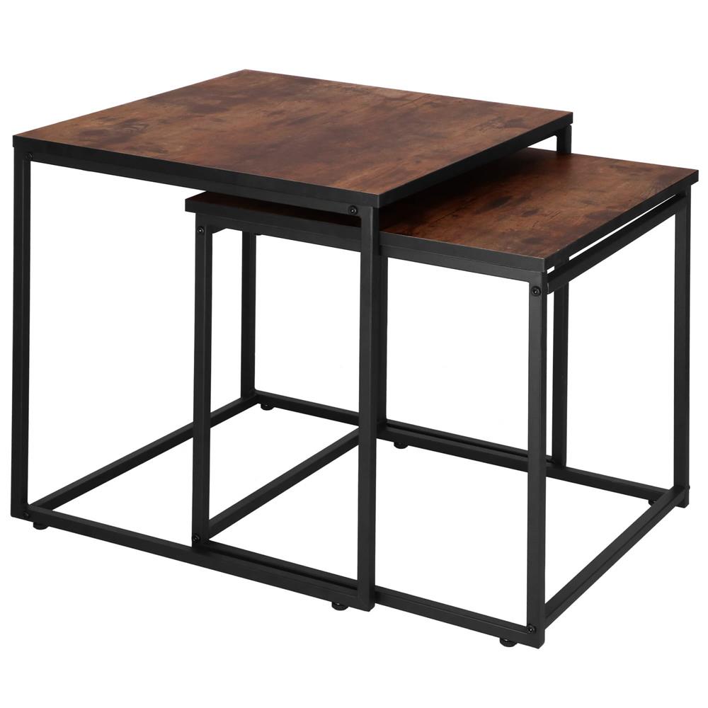 Set 2 mese pentru cafea, cadru otel, stil industrial, 50x50x52 cm si 45x45x47 cm, maro