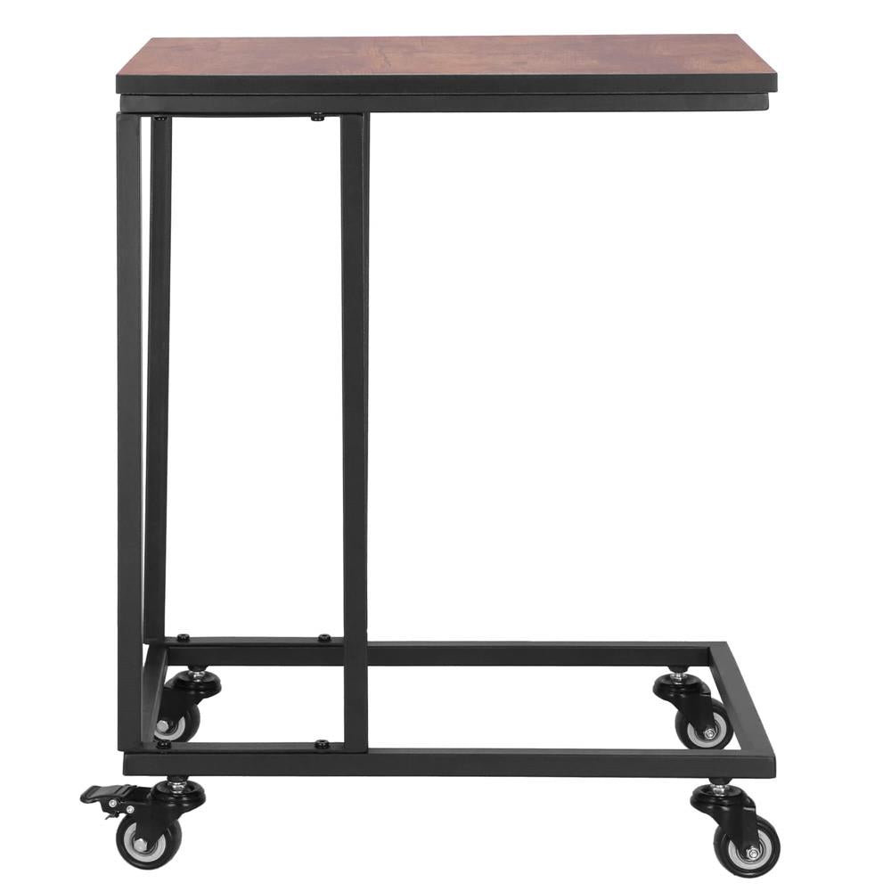 Masuta de cafea, cu cadru de otel si roti, industrial, 35x50x66 cm, maro wenge