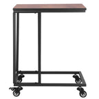 Masuta de cafea, cu cadru de otel si roti, industrial, 35x50x66 cm, maro wenge