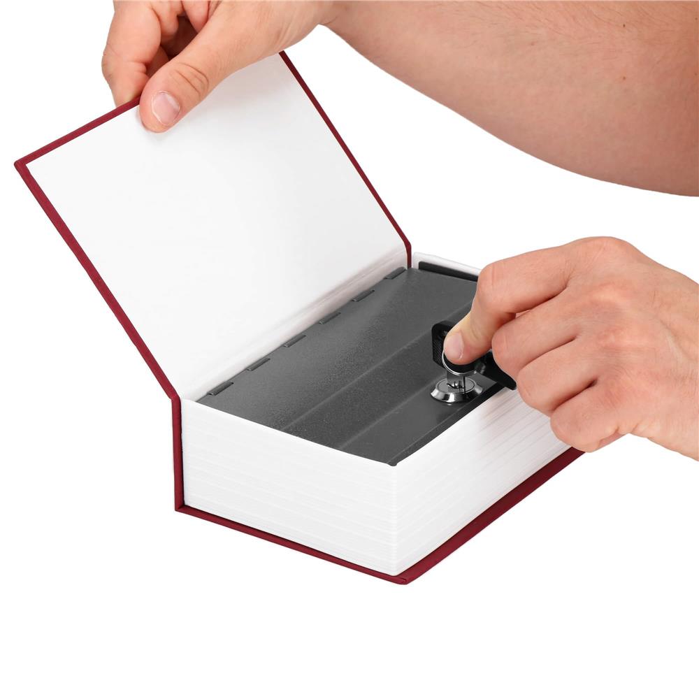 Caseta de valori, cutie metalica cu cheie, portabila, tip carte, Dictionar, maro, 18×11.5×5.5 cm