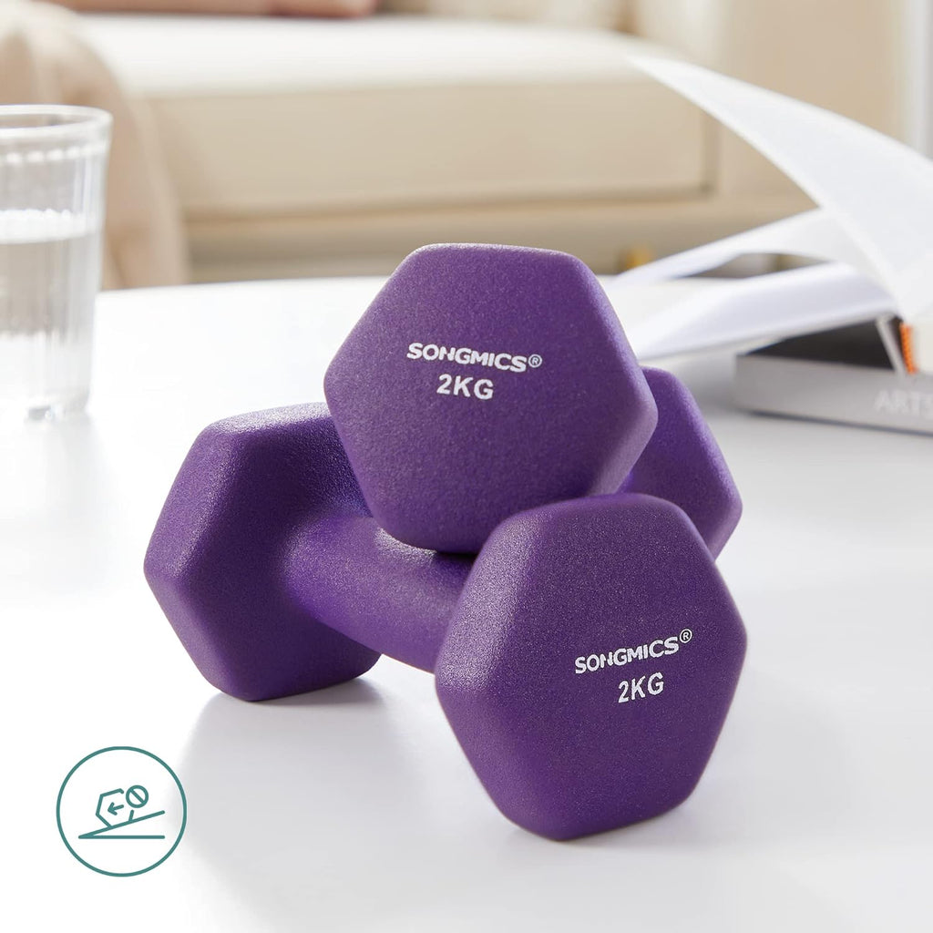 SONGMICS Set de 6 gantere hexagonale cu suport, 2x1kg 2x1.5kg 2x2kg, multicolor