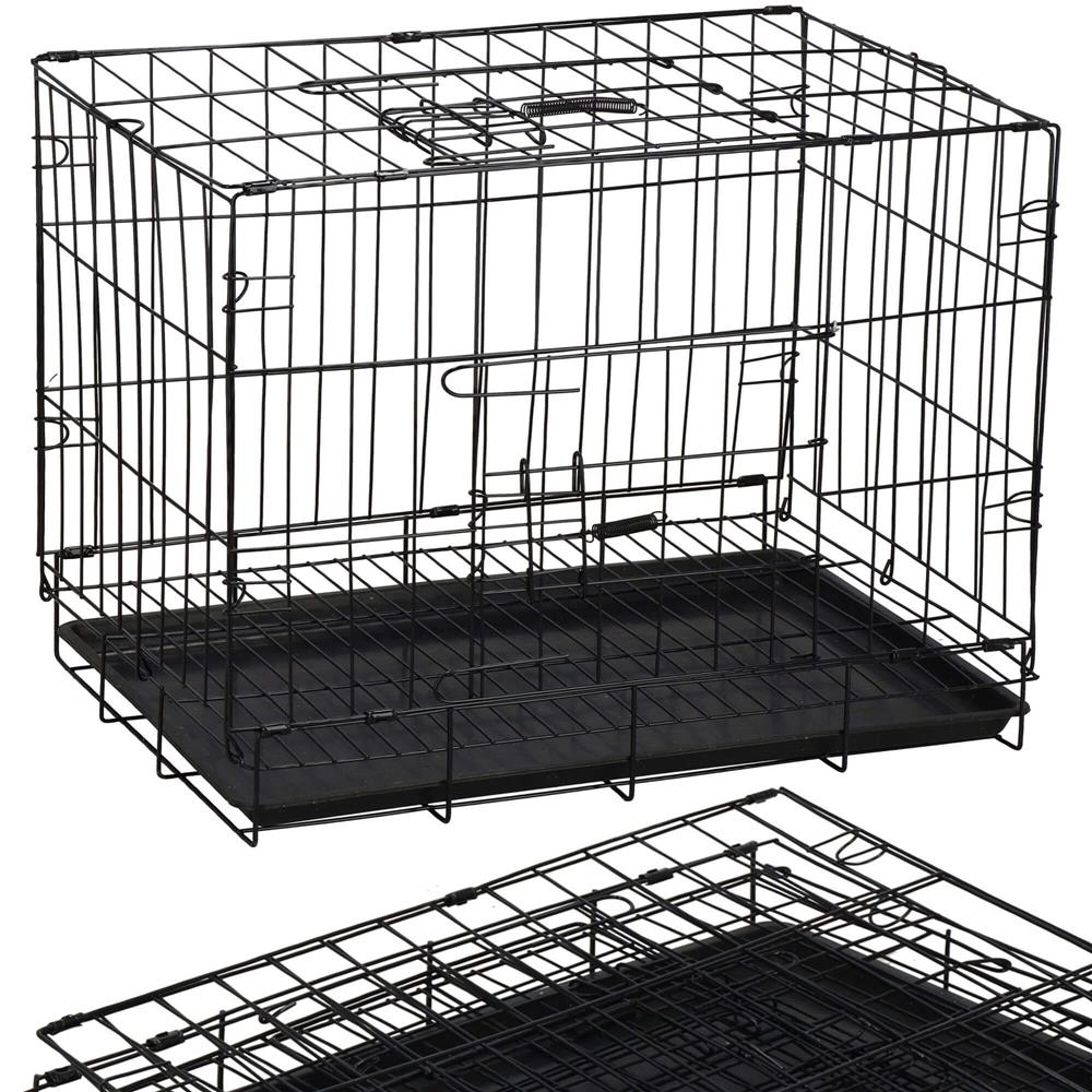 Cusca pentru animale, 2 usi, Pliabila din metal, M, Negru, 50x42x34 cm