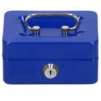 Caseta pentru bani tip cutie de valori, compartimentanta, cu cheie, metal, 12.5x9.5x6.5cm, albastru