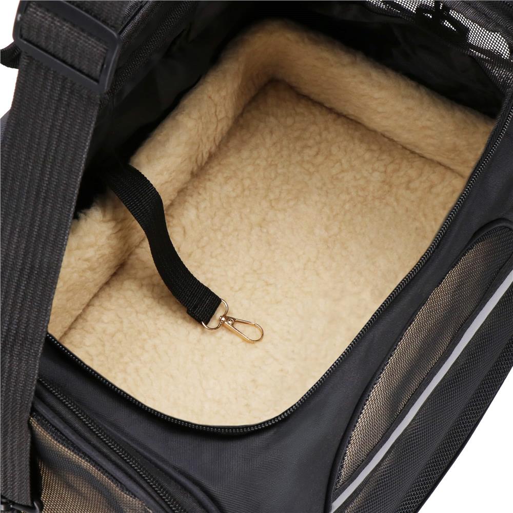 Geanta pentru transport animale mici-medii, pentru caine si pisica, cu saltea, 27x44x25 cm, negru