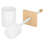 Perie WC cu rezervor detasabil si capac, din metal si bambus, 40 cm, alb