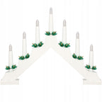 Lumanari decorative de Craciun, stand de lemn, 7 becuri tip LED, culoare alba