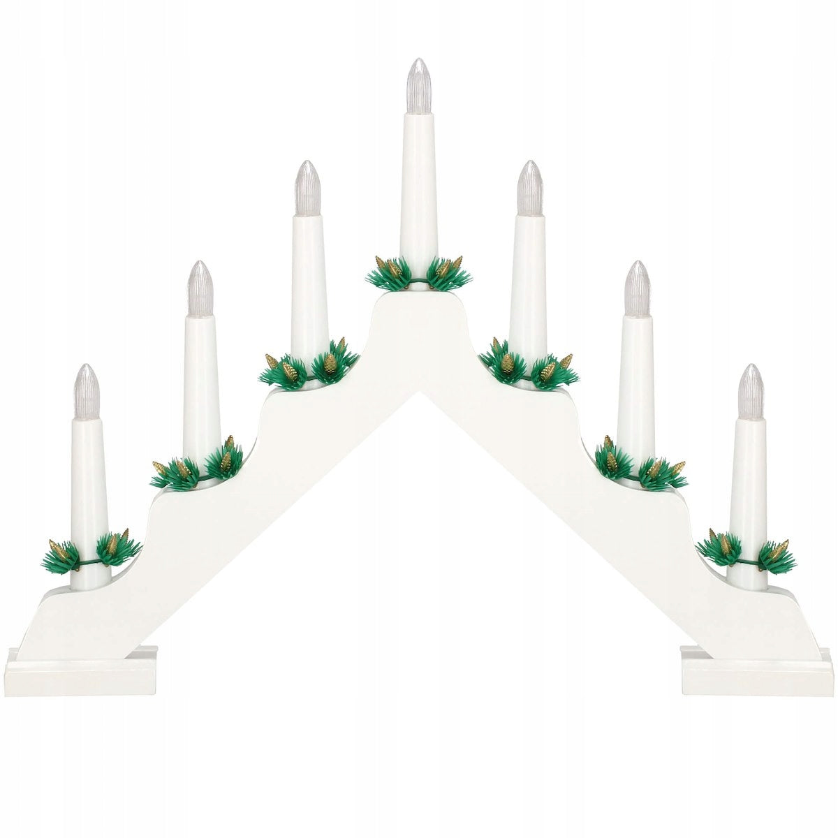 Lumanari decorative de Craciun, stand de lemn, 7 becuri tip LED, culoare alba