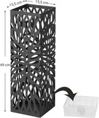 SONGMICS Suport metalic pentru umbrele, cu carlige si tava de picurare, 16x16x49cm, negru