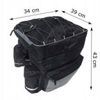 Geanta portbagaj bicicleta dubla, 8 buzunare laterale, 39x34x43cm, negru cu elemente reflectorizante gri, protectie impermeabila