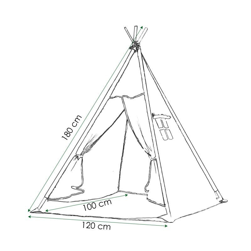 Cort copii  stil indian Teepee Tent cu fereastra, covoras gros si 2 perne, alb gri cu norisori