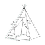 Cort copii  stil indian Teepee Tent cu fereastra, covoras gros si 2 perne, alb gri cu norisori