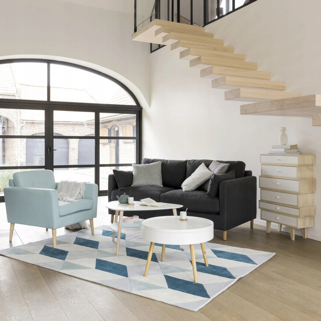 Masuta de cafea rotunda 60x40 cm, cu blat detasabil si spatiu depozitare, picioare din lemn de pin, alba