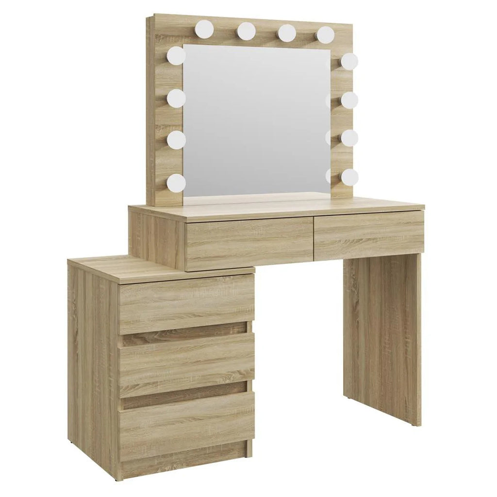 Masa de toaleta si machiaj Adele cu 5 sertare si oglinda 12 LED, 113x47x142 cm, sonoma