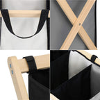 Cos de rufe cu 3 compartimente, cadru din lemn, 67x43x55 cm, 105 litri