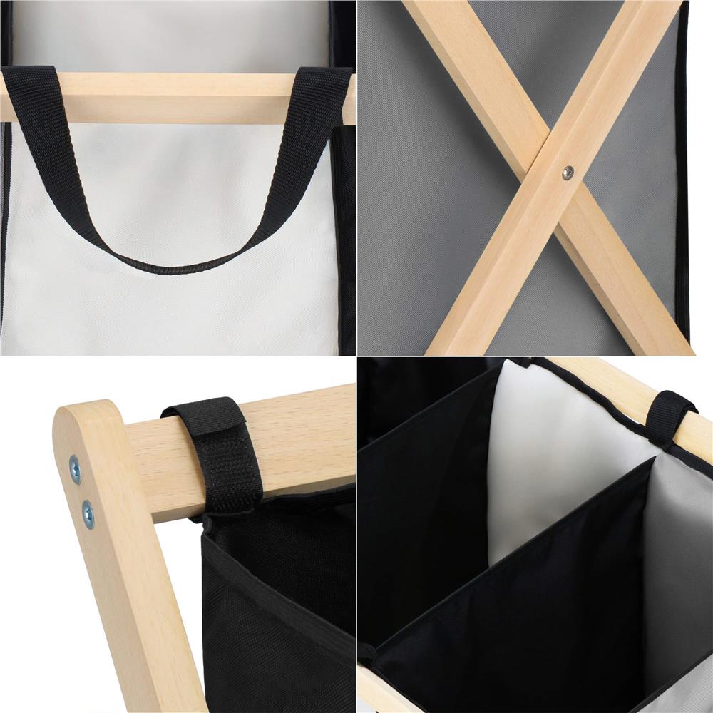 Cos de rufe cu 3 compartimente, cadru din lemn, 67x43x55 cm, 105 litri