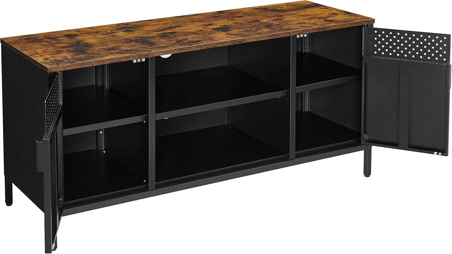 SONGMICS Comoda TV 120x40x55 cm, 3 rafturi reglabile, 2 usi, stil vintage, PAL si otel, maro-negru mat