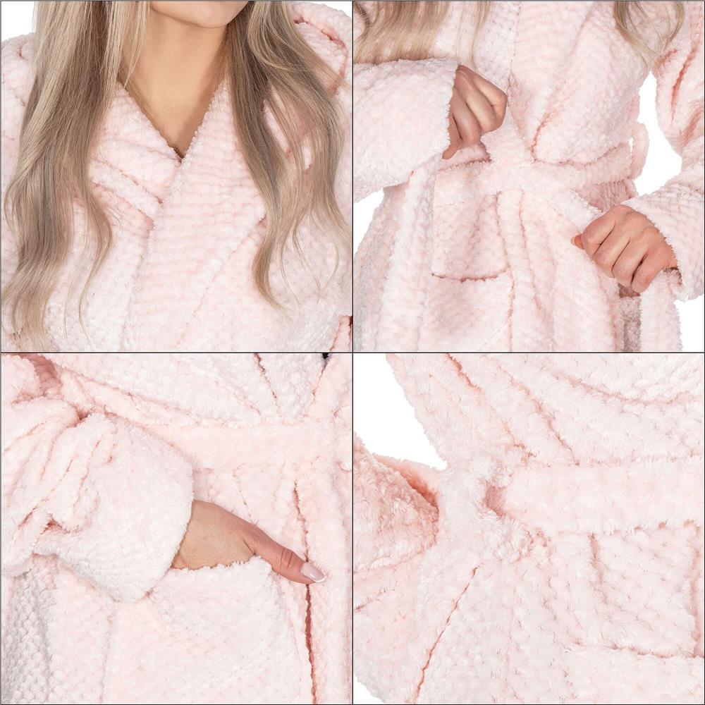 Halat de baie pentru femei pana la genunchi, cu gluga, marimea L/XL, roz