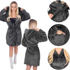 Halat de baie pentru femei pana la genunchi, cu gluga, marimea L/XL, gri inchis