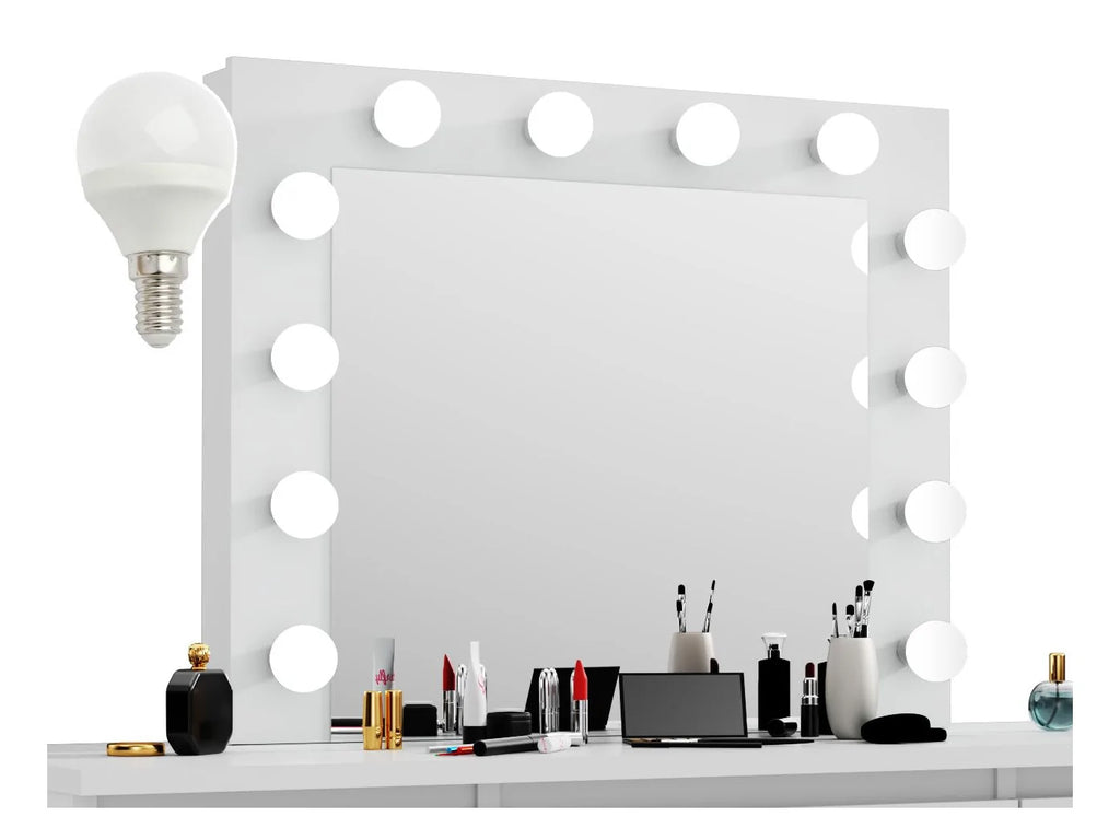 Masa de toaleta si machiaj cu oglinda LED si 7 sertare, 120x43x140 cm, alb