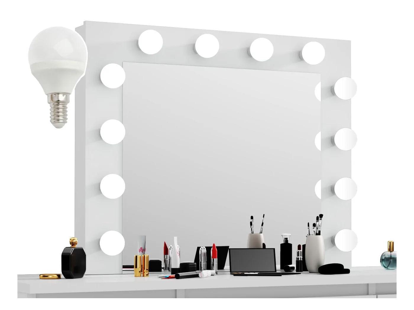 Masa de toaleta si machiaj cu oglinda LED si 7 sertare, 120x43x140 cm, alb