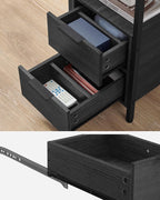 VASAGLE Noptiera 60x35x61 cm, cu 2 sertare, rafturi si priza incorporata, PAL si otel, gri antracit si negru