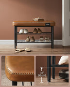 VASAGLE Banca pantofi 80x30x50 cm, cu rafturi si sezut tapitat, otel si piele PU, maro caramel